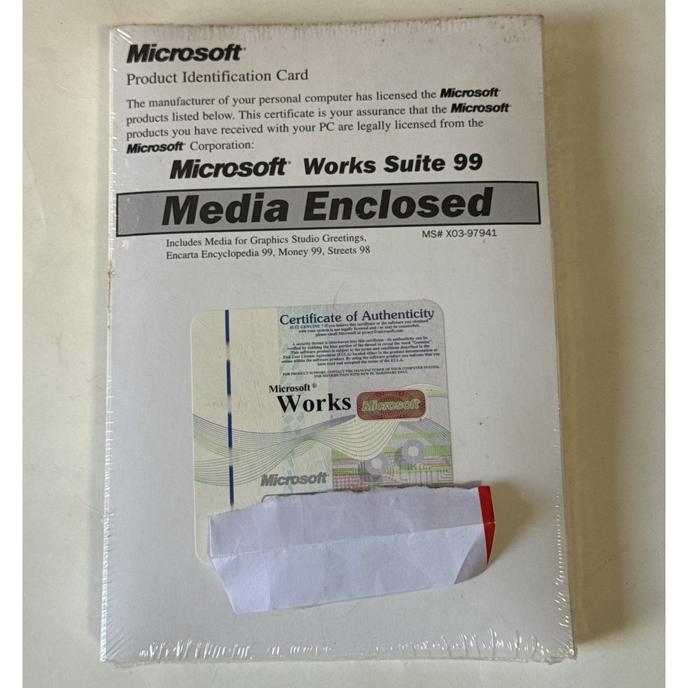 Microsoft Works Suite 99 w/ Certificate of Authenticity : NEW & Sealed
